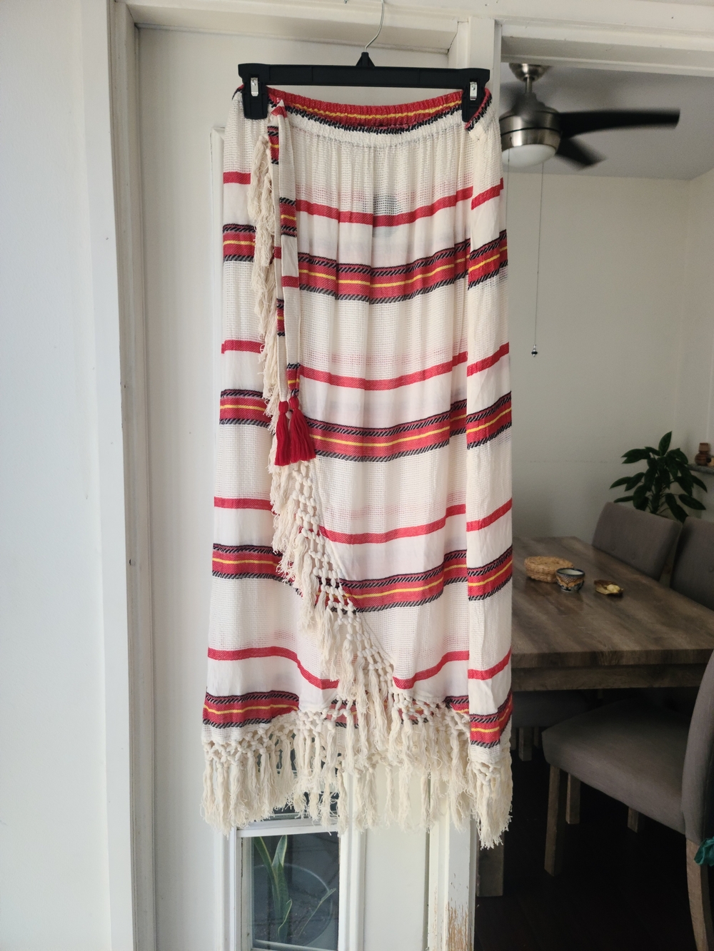 En Creme Cream Skirt with Red and Black Stripes